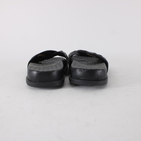 Joan Oloff Sandal Sz 9 M Black Slip On Leather Rubber Sandals - Picture 7 of 13